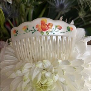 MODELE DEPOSE VINTAGE MADE IN FRANCE ORANGE FLORAL BOHO HAIR CLIP/ COMB